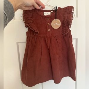 City Mouse Corduroy Pinafore Baby Dress - Rust